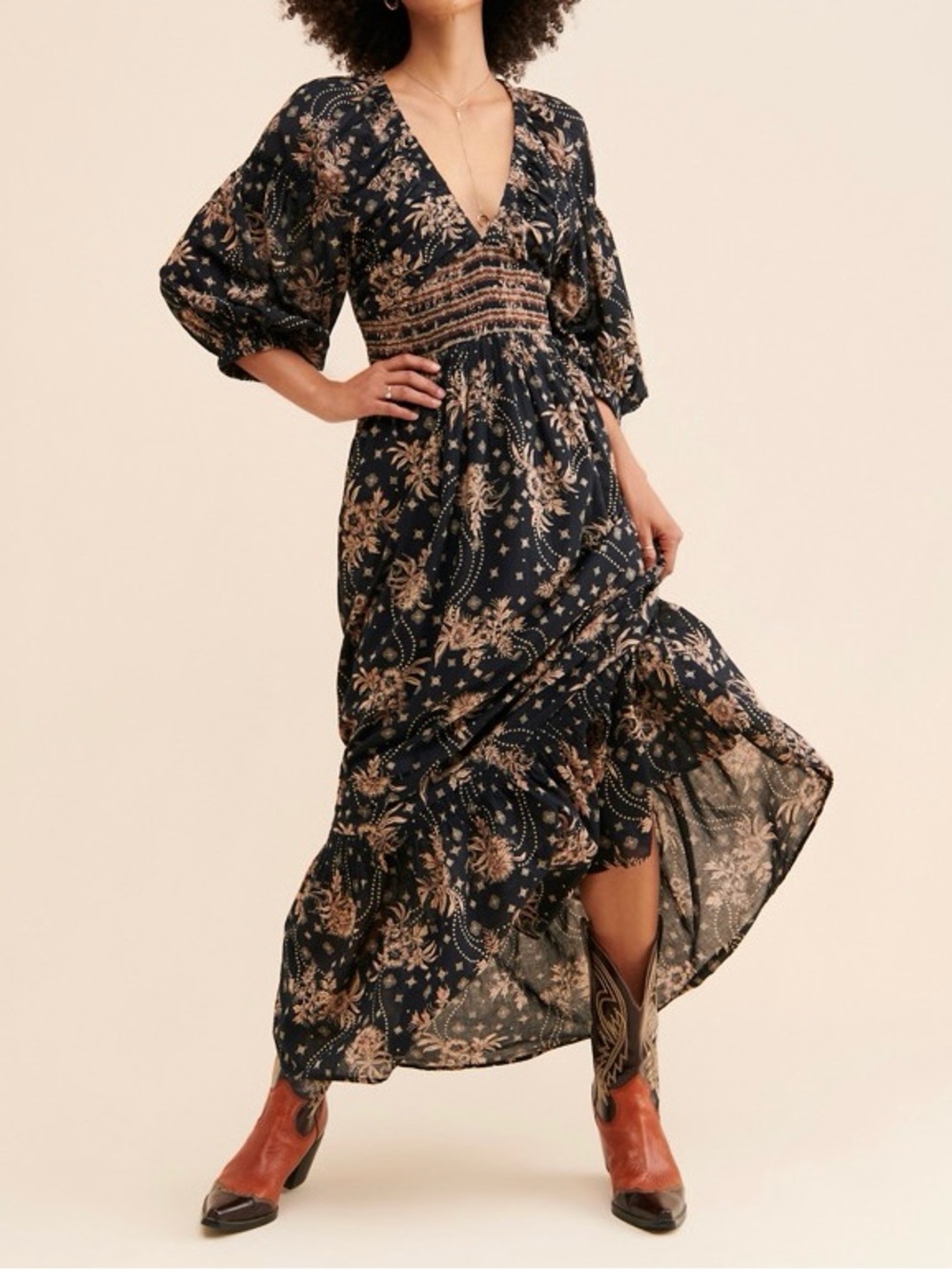 Free People Navy Floral Maxi Dress